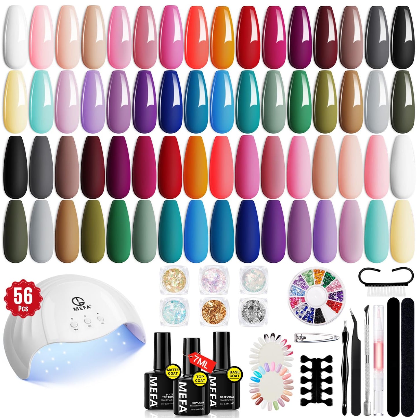 MEFA 32 Colors Gel Nail Polish Kit with U V Light, 54 Pcs Nude Pink Popular Gel Nail Polish Starters Set Essential Manicure Tools Nails Art Decorations DIY Gifts