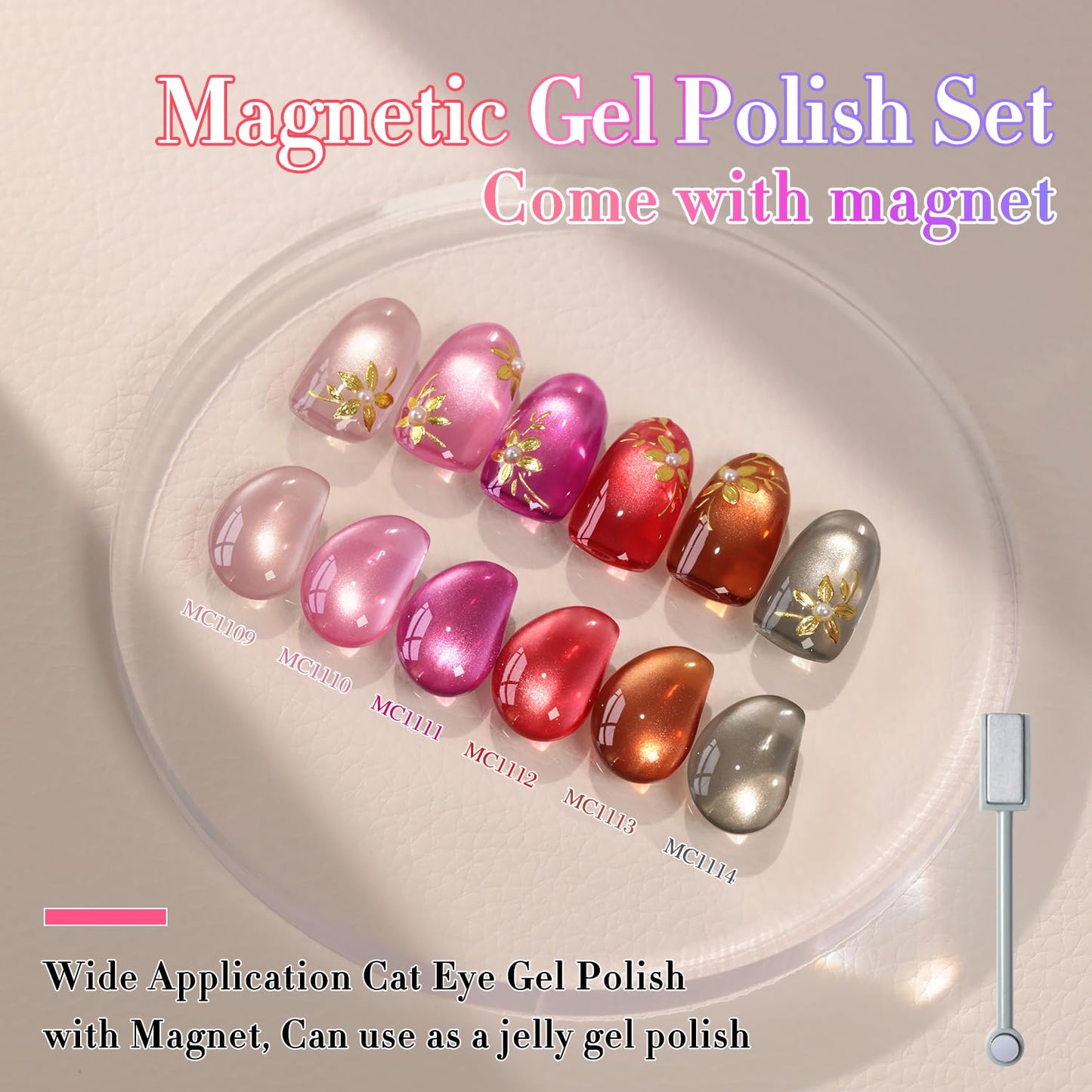 Double Rhythm 6 Colors Cat Eye Gel Polish Set Shimmer Glitter with Magnet Holographic Reflective Magnetic UV Nail Art Kit (6-Kit 40)