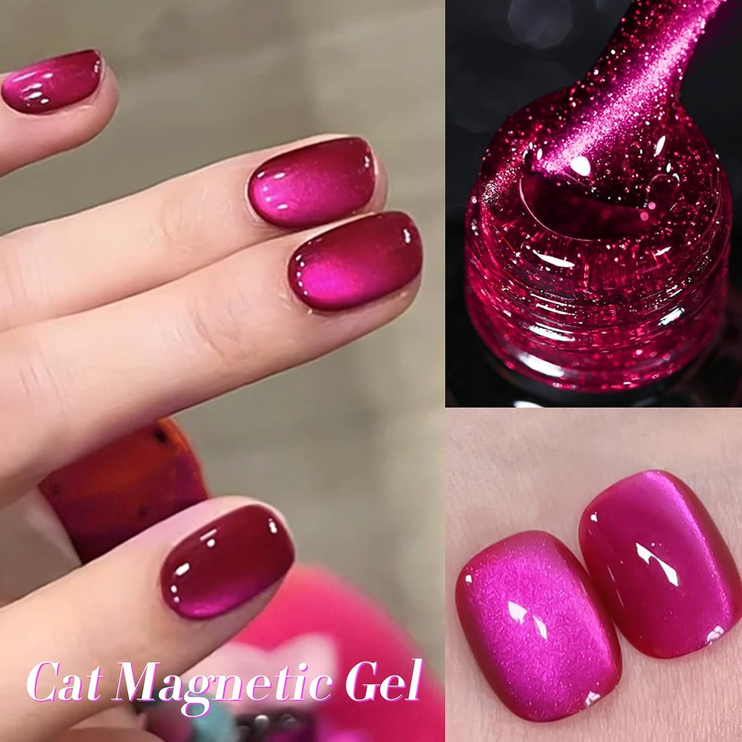 Born Pretty Cat Magnetic Eye Gel Nail Polish, Dragon Fruit Hot pink Glass Cat Magnetic Gel, Glass Shiny Effect Soak Off Nail Art Salon Manicure Home Gift 15ml
