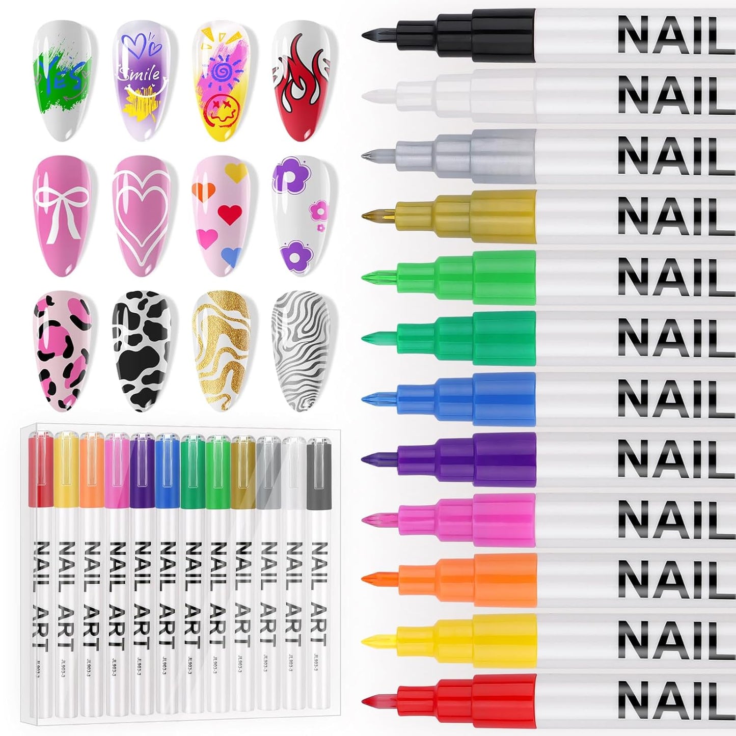 EBANKU 12 Colors Nail Art Pens Set, 3D Nail Polish Pens Acrylic Paint Pens Nail Markers for Nail Art Drawing Painting Manicure Tools Nail Design Kit Home Nail Salon DIY, 0.7MM
