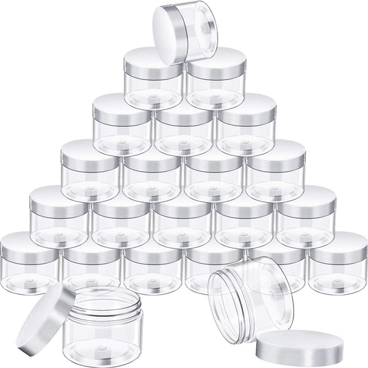 SATINIOR 24 Pieces Empty Clear Plastic Jars with Lids Round Storage Containers Wide Mouth for Beauty Product Cosmetic Cream Lotion Liquid Butter Craft and Food(Clear Lid,32 oz)