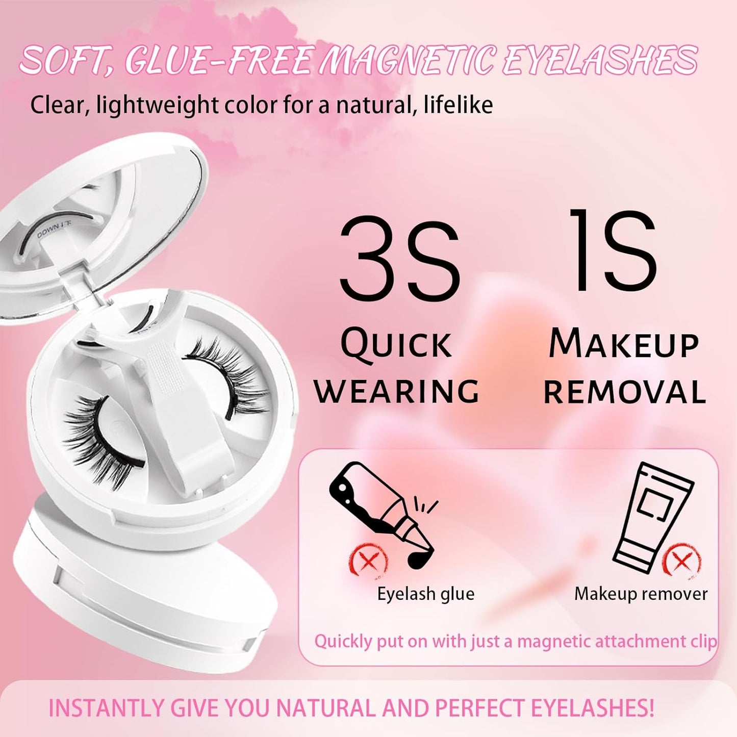 Lumentes Magnetic Eyelashes, Lumentes Magnetic Eyelashes with Applicator, Reusable No Glue Lashes, Natural Look Soft Comfortable Magnetic Lashes, Easy to Wear and Remove (Iris Black)