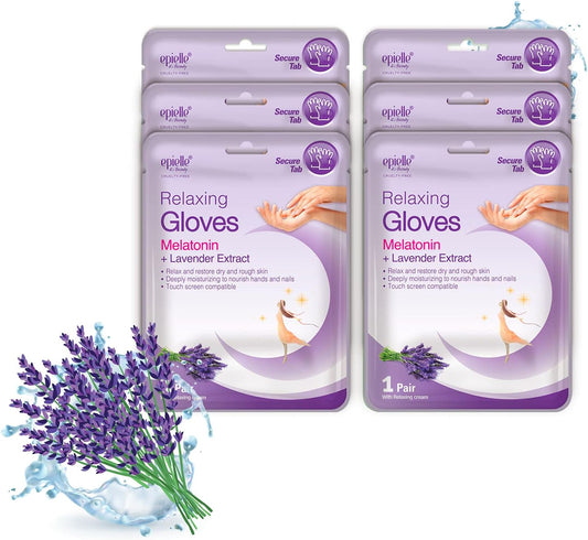 Epielle Relaxing Hand Masks 6 Pairs, Deep Moisturizing Gloves for Dry, Cracked Hands, Relax and Restore with Melatonin & Lavender Extract, Spa & Self Care Gifts for Women, Korean Skin Care