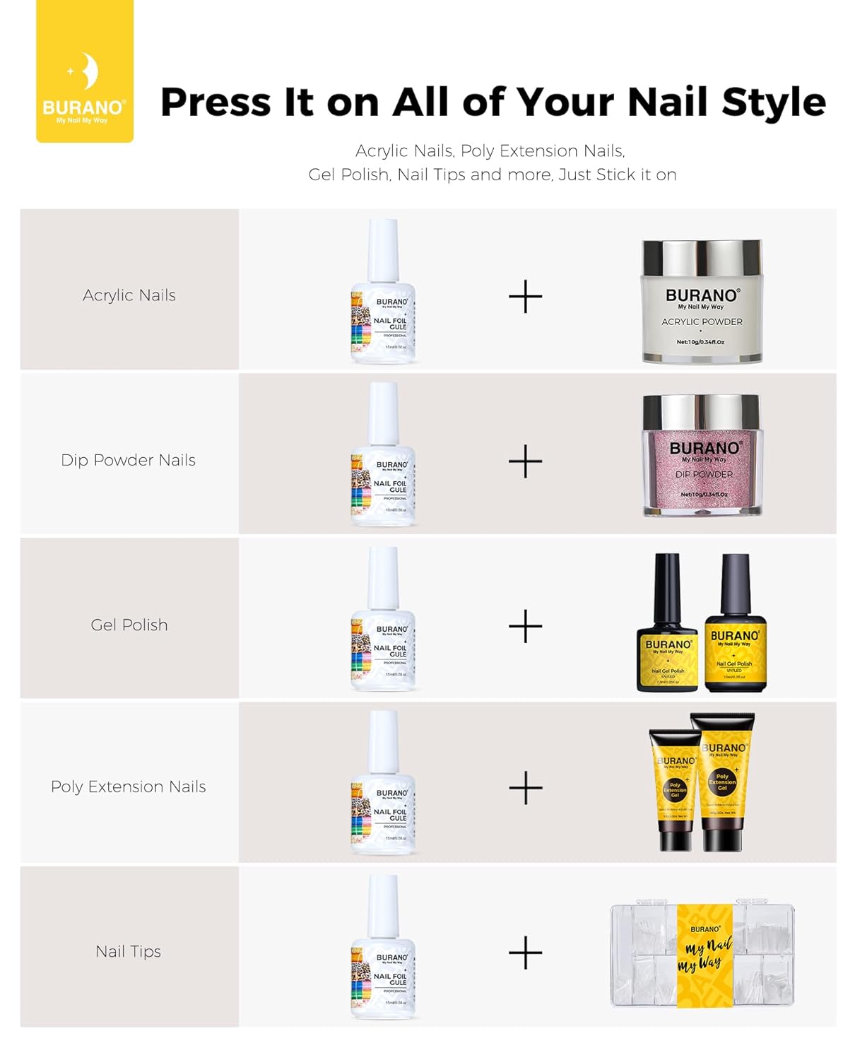 BURANO Nail Art Nail Foil Glue Gel, o.5 oz with 10PCS Foil Stickers Set Nail Foil Glue for Nails Foil Transfer Gel, Nail Design DIY UV LED Lamp Required (Animal Foil 07)