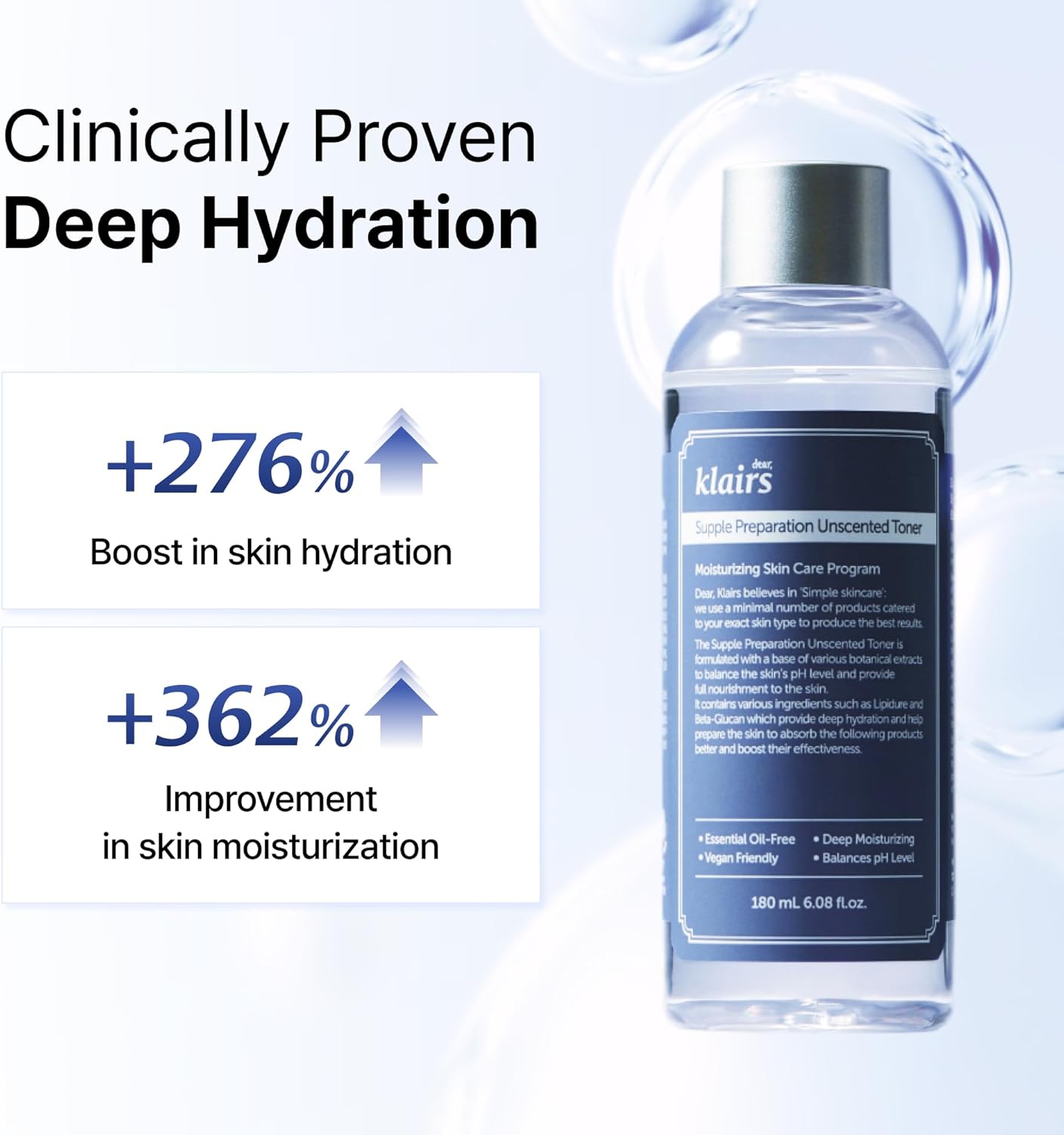 [KLAIRS] Supple Preparation Unscented Toner 6.08 fl oz, Lightweight, Essential Oil-Free, Alcohol Free, Packaging Changed