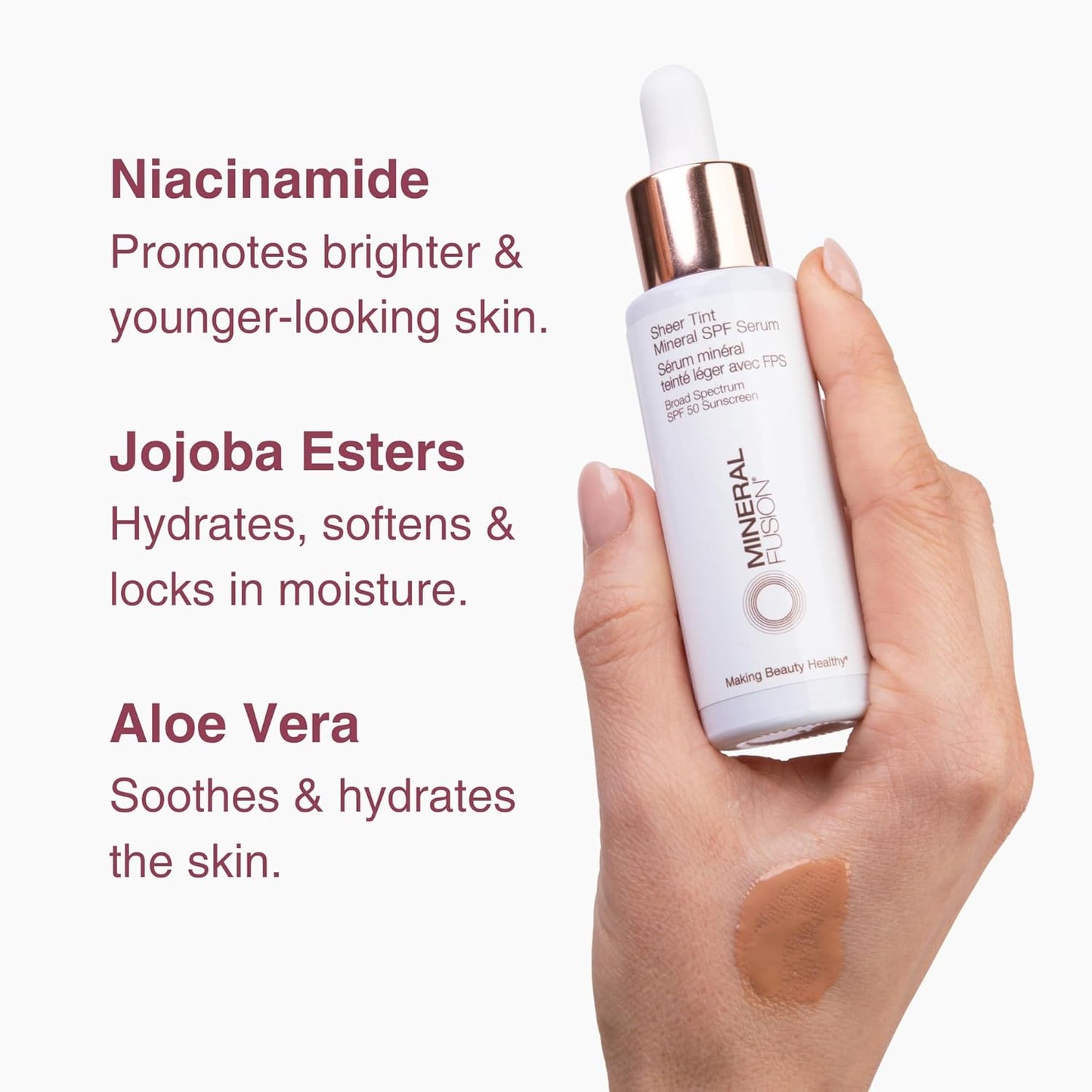 Mineral Fusion Face Serum, Sheer Tint Mineral SPF Serum, 1 Fl Oz, Medium, Tinted Broad Spectrum SPF 50 Mineral Sunscreen, Sheer Coverage, Lightweight & Dewy Finish for Glowing, Protected Skin