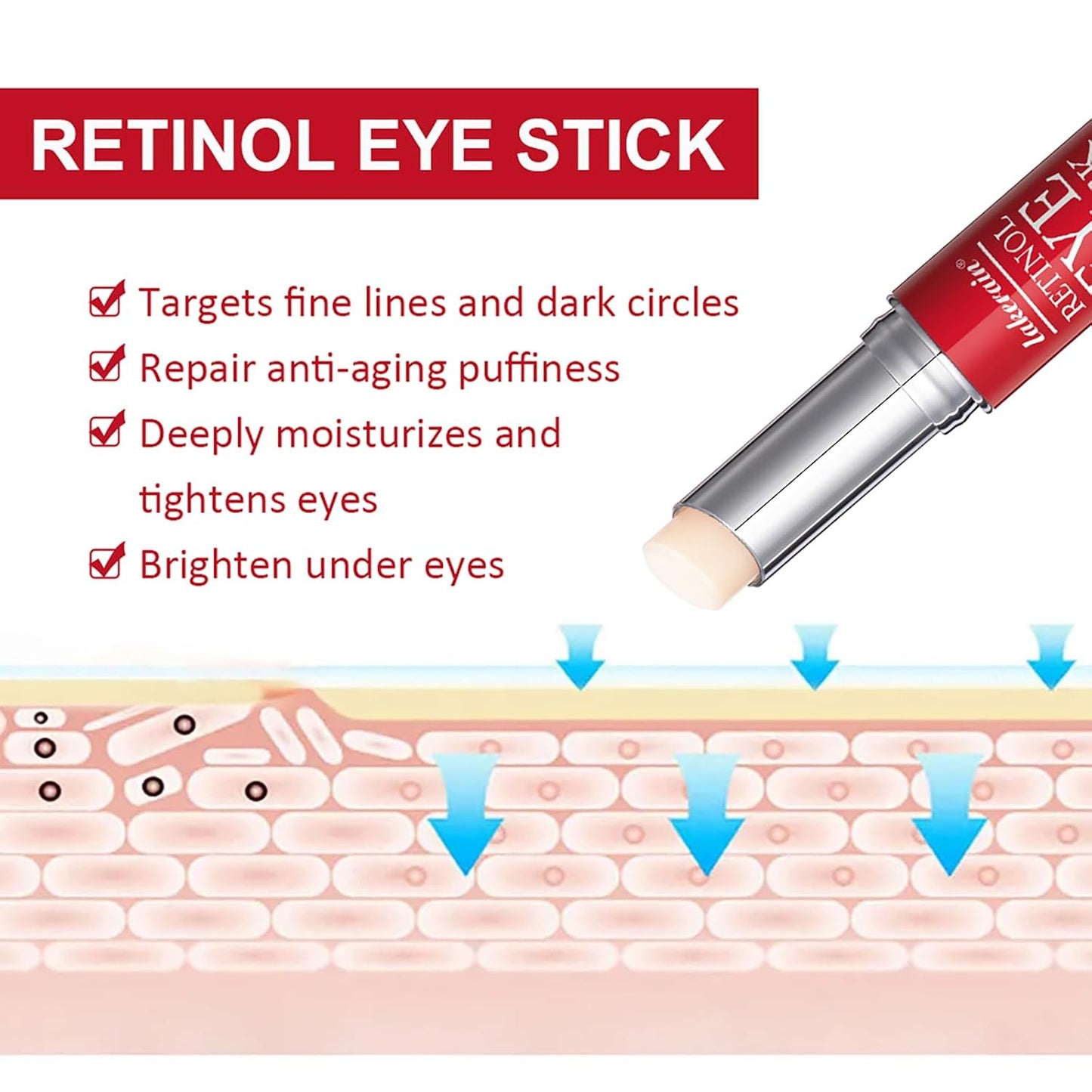 Retinol Eye Stick - With Collagen and Hyaluronic Acid, Retinol Cream, Retinol Face Cream, Under Eye Cream Anti Aging, Brightening Eye Balm Reduces Fine Lines and Dark Circles