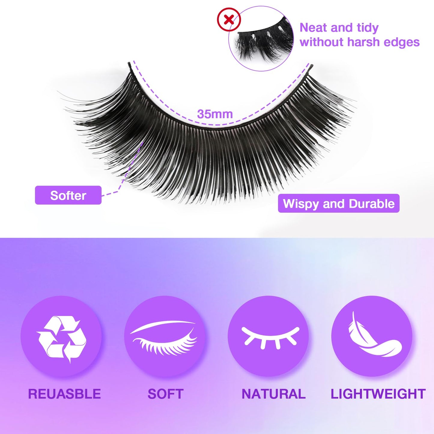 Fluffy False Eyelashes Kit With Bond, Seal and Tweezer, 7 Pairs Natural Look Fake Cat Eye Lashes Strips Thin Band Extensions Waterproof Easy Eyelashes for Beginners DF79