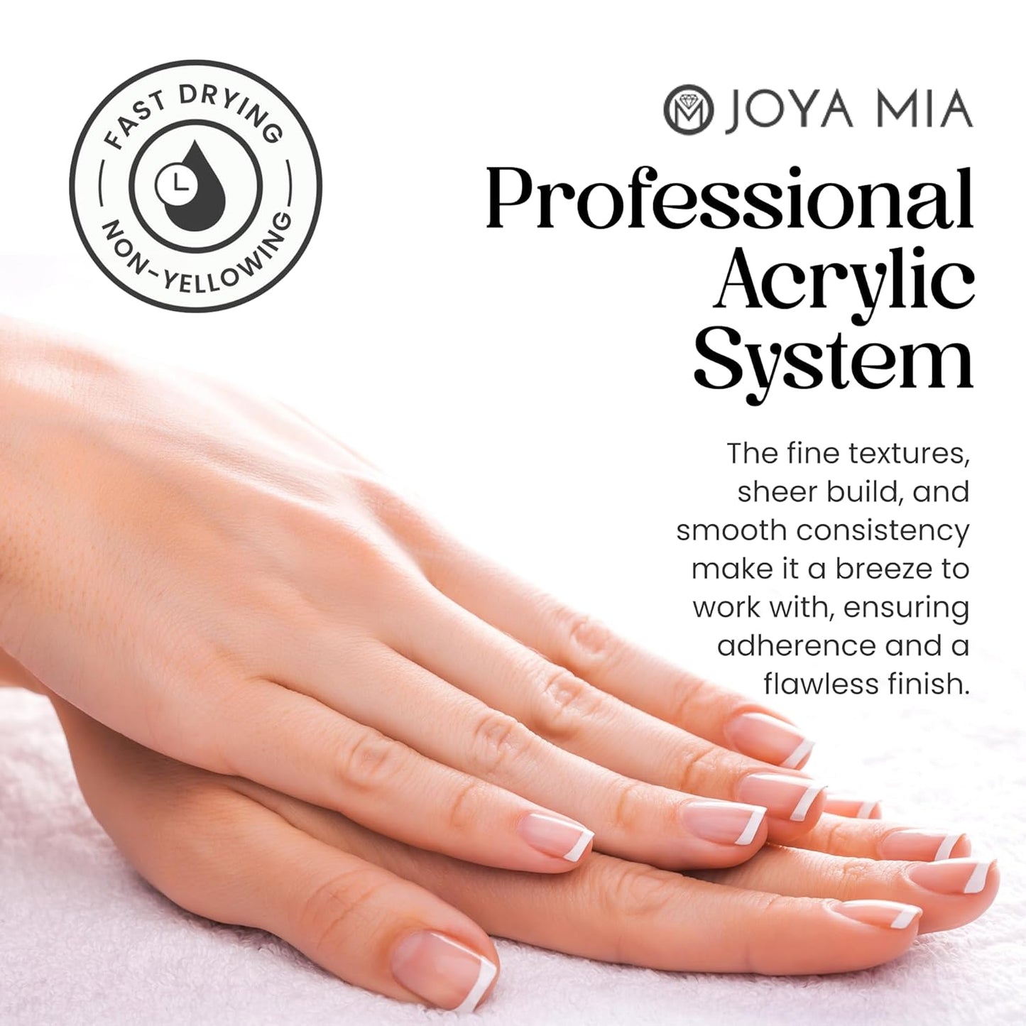 Joya Mia Acrylic Powder for Nails, MMA-Free, Super Adhesion Professional Powder for Flawless & Long-Lasting Nail Enhancements, Easy Application, Vibrant & Stunning Colors - Diamond Clear, 2 oz