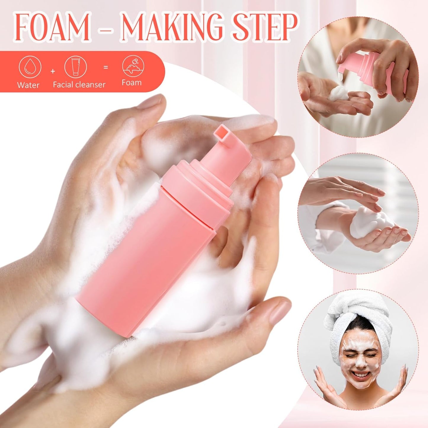 50pcs Foam Pump Bottles 1oz/30ml Plastic Mini Empty Dispenser DIY Travel Face Cleanser Mousse Soap Foam Bottle Refillable Hand Soap Eyelash Shampoo Cosmetics Portable Travel Pack(Pink)