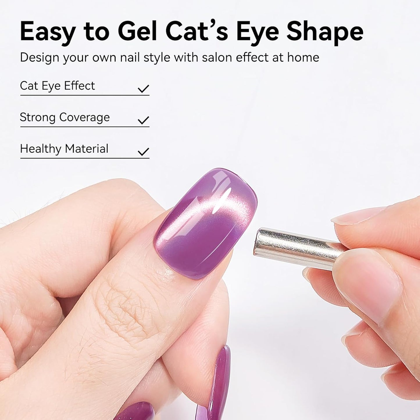 Purple Cat Eye Gel Nail Polish - Glass CatEye Polish Holographic Mooncat Gel Polish with Magnet Stick Long-Lasting UV/LED Soak Off Home DIY Manicure