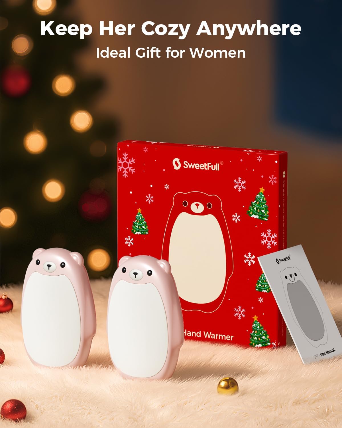 SWEETFULL Hand Warmers Rechargeable – Cute Bear, 2 Pack Magnetic Hot Hands, Reusable Electric Pocket Heater, Great Gift for Daughter, Kids, Wife, or Bestie, Portable for Outdoor & Camping