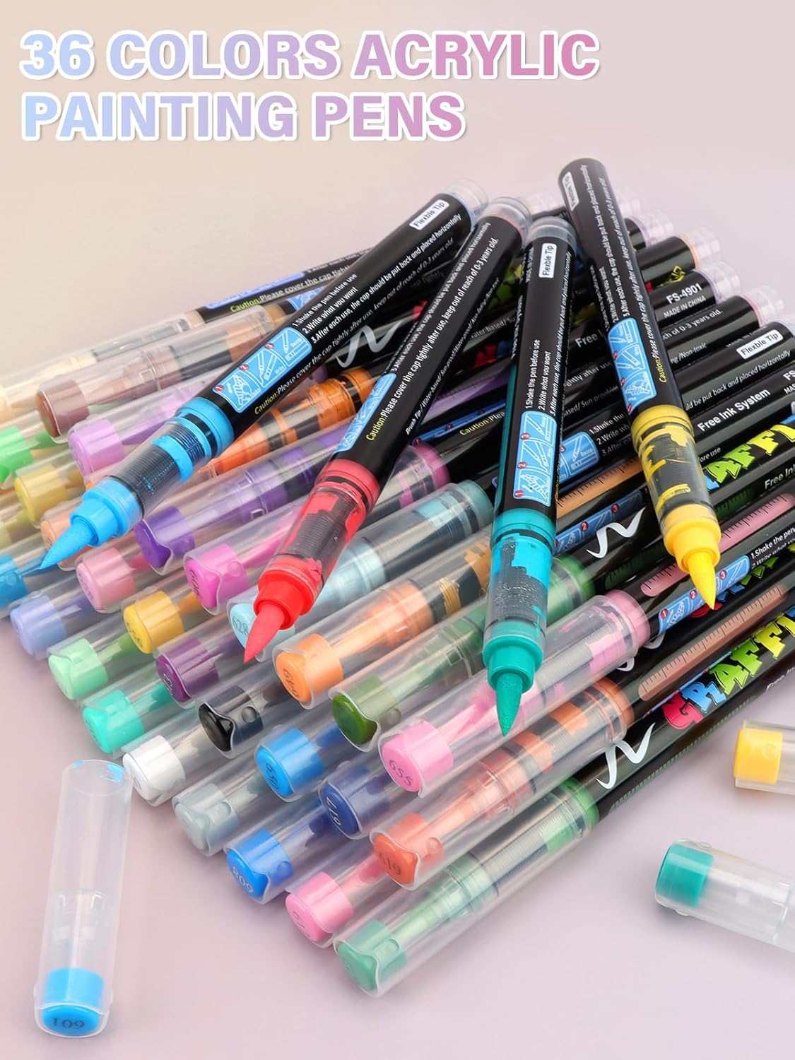 EBANKU 36 Colors Nail Art Pens Set, Quick Drying Nail Polish Pens 3D Soft-Tip Acrylic Paint Nail Pens for Nail Art, Nail Point Dotting Liner Pen Sets for Home & Salon Nail DIY Art Design Tools