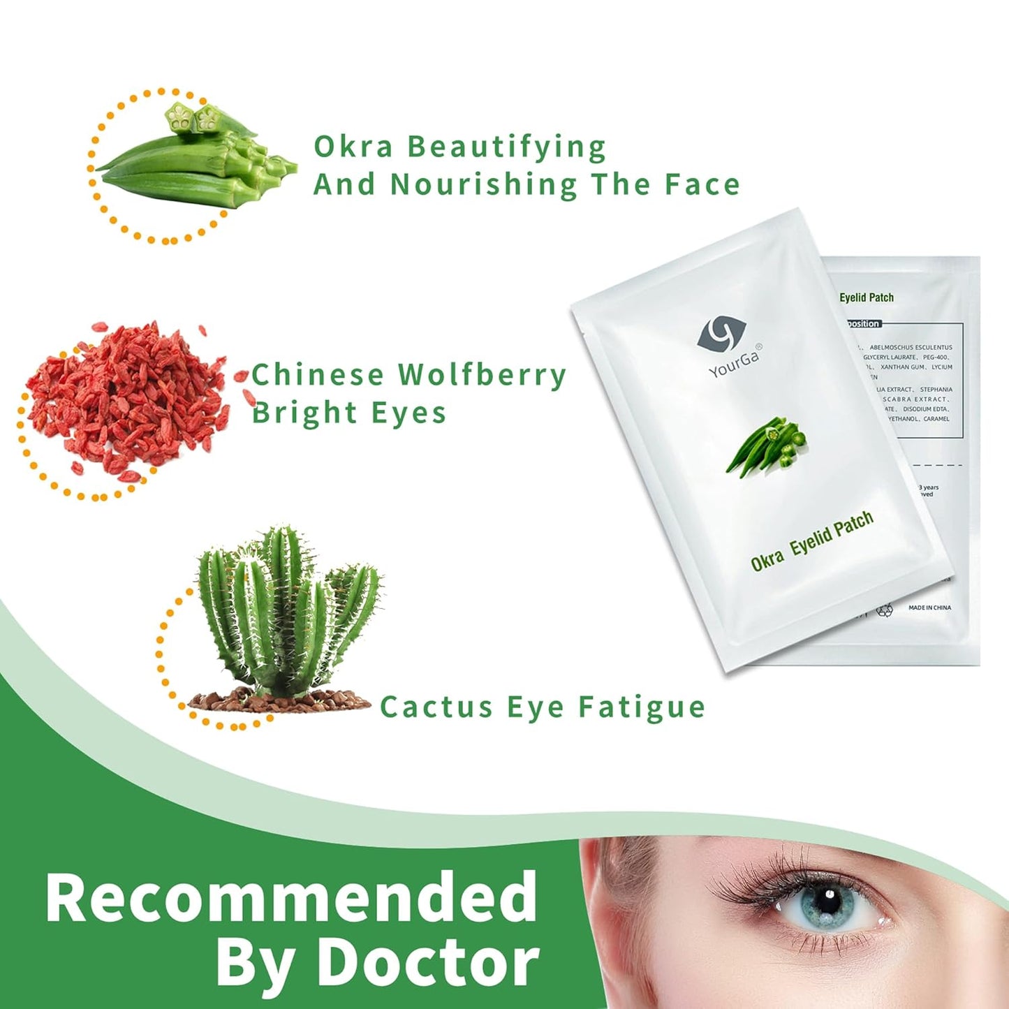 Okra Eye Care Patch, with Abelmoschus esculentus & Propanediol, Effective Relief for Itchy, Dry Eyes, Hypoallergenic & Soothing for Sensitive Eyes, Individually Wrapped, Pack of 14