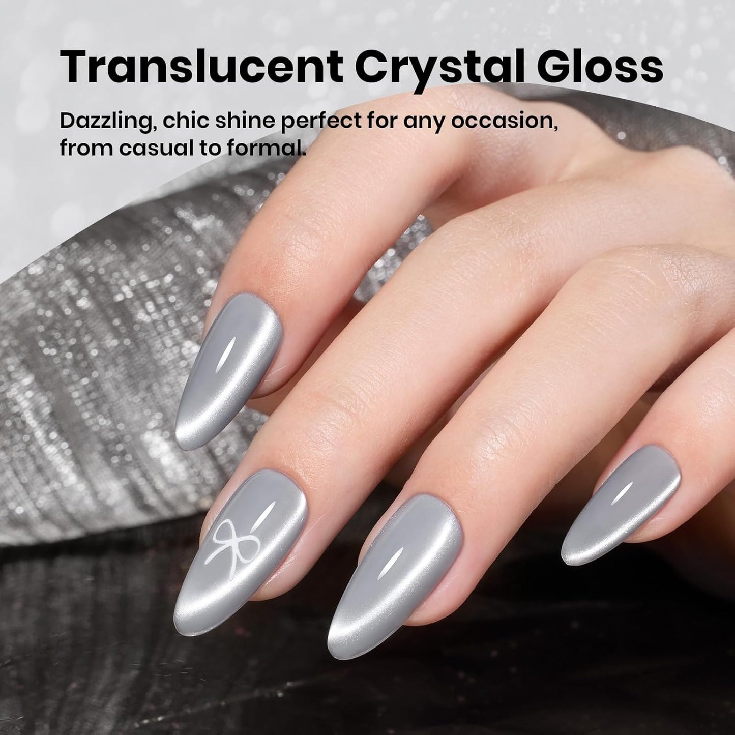 Beetles Gray Cat Eye Gel Nail Polish - 15ML Dark Gray Glass Cat Eye Glitter Gel Polish with Magnet Shimmer Sheer Gel Soak Off UV Moonlit Dew Collection Nail Art Design Manicure Gifts for Women