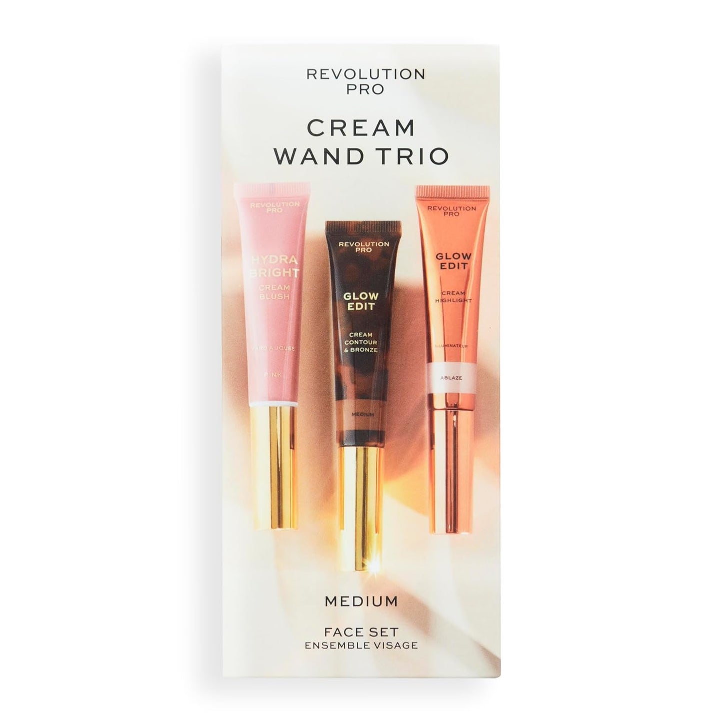 Cream Face Wand Trio, Cream Contour, Blush & Highlighter Makeup Set, Vegan & Cruelty-Free, Medium, 1x12ml, 2x15ml