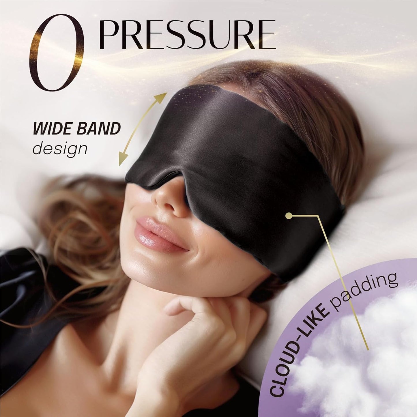 Silk Sleep Mask Soft Pressureless: 100% Mulberry Silk for Eye Skin Anti Wrinkles, Large Size for Total Blackout, Adjustable Wide Velcro Ear Cover
