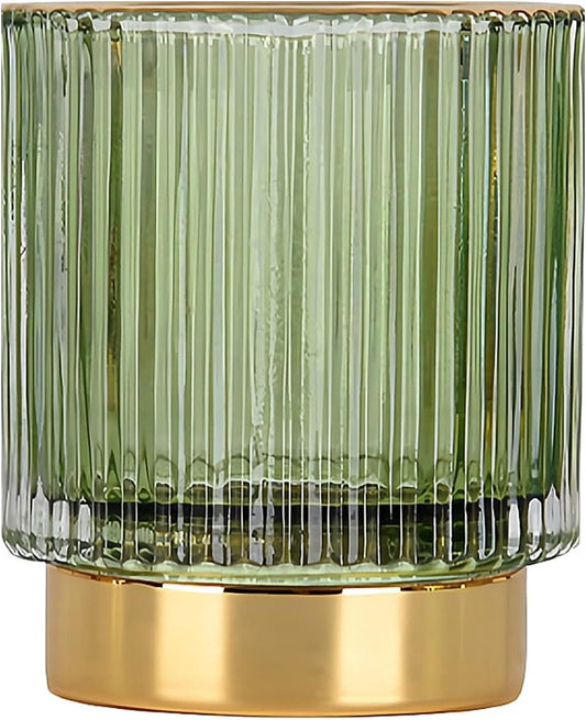 DASITON Makeup Brush holder Organizer,Crystal Cosmetic Makeup Brush Glass Brushes Storage Holder, Vintage Make Up Brush Cup Pen Pencil Holder striped vase(Green S)
