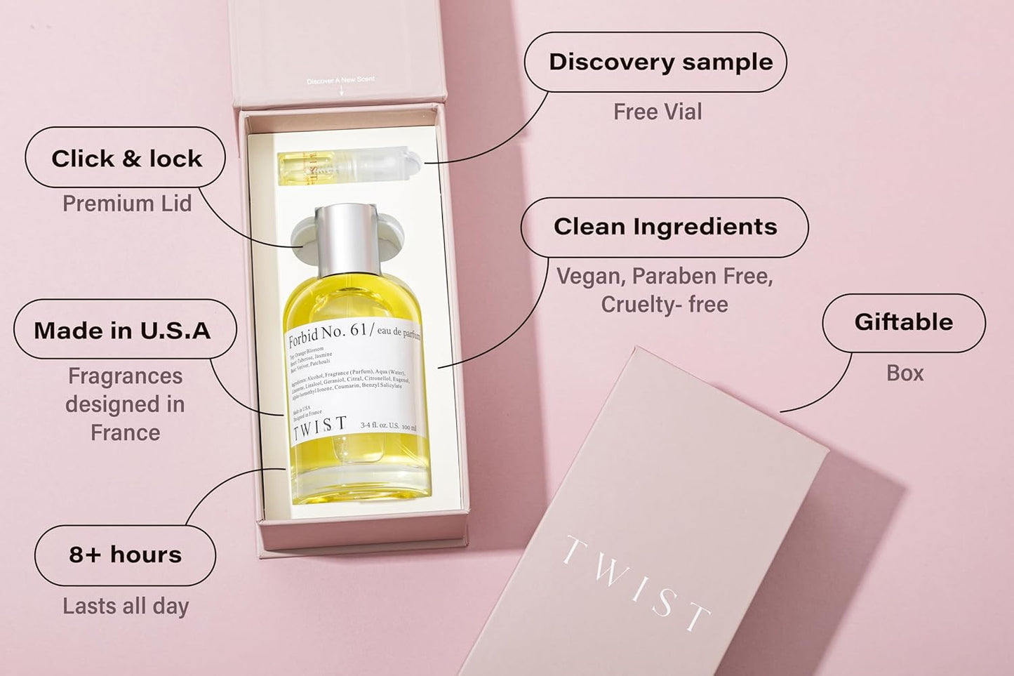 Twist Forbid No. 61 - Eau De Parfum Inspired by Giv. L'interdit, Long-Lasting Perfume For Women, Paraben Free, Vegan, Clean Ingredients, Fragrance - Spray 100 ml | 3.4 fl. oz.