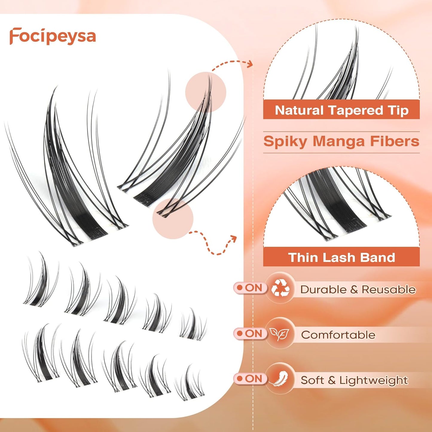 Focipeysa Manga Lash Clusters Wispy Cluster Lashes 140pcs Clusters Lash Extensions with Bottom Lashes 10-18mm Mixed D Curly Individual Eyelash Extensions Spiky DIY Lash Extension at Home