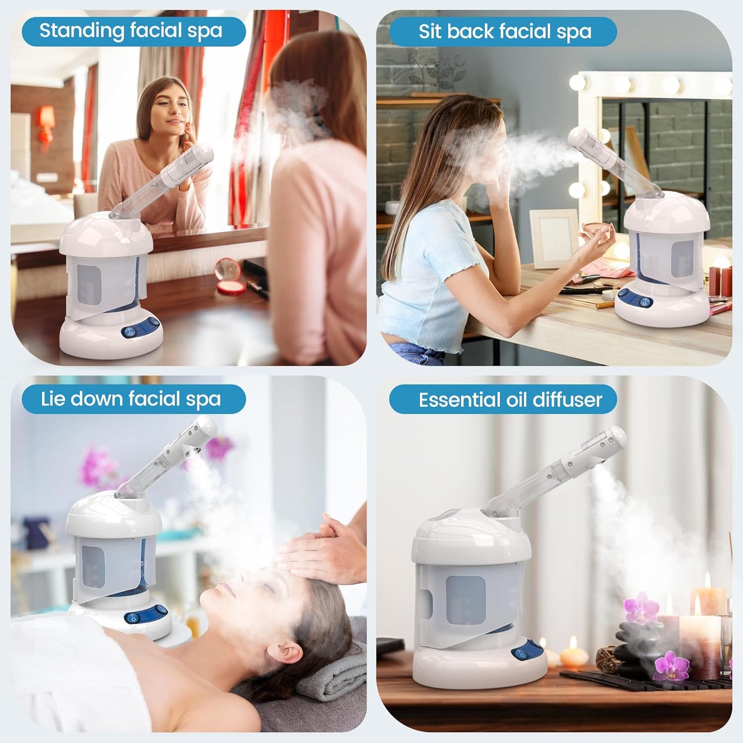 Nisperos Nano Ionic Facial Steamer - 360° Rotatable Sprayer - 40 Minutes Warm Mist - Humidifier - Professional Face Steamer for Facial Deep Cleaning (White)