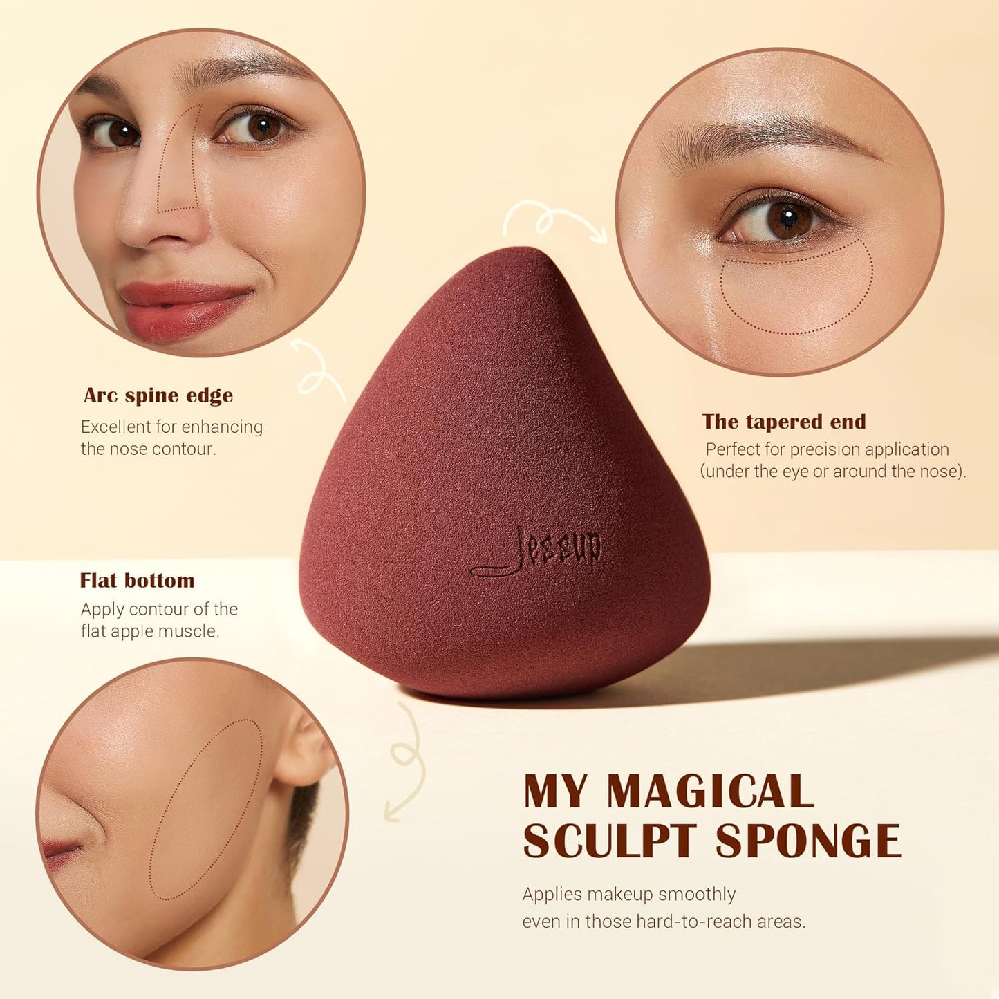 Jessup Makeup Brush Foundation Brush with Makeup Sponge 1pc Kabuki Brush for Liquid, Cream or Flawless Powder Cosmetic Face Boby Brush, T882