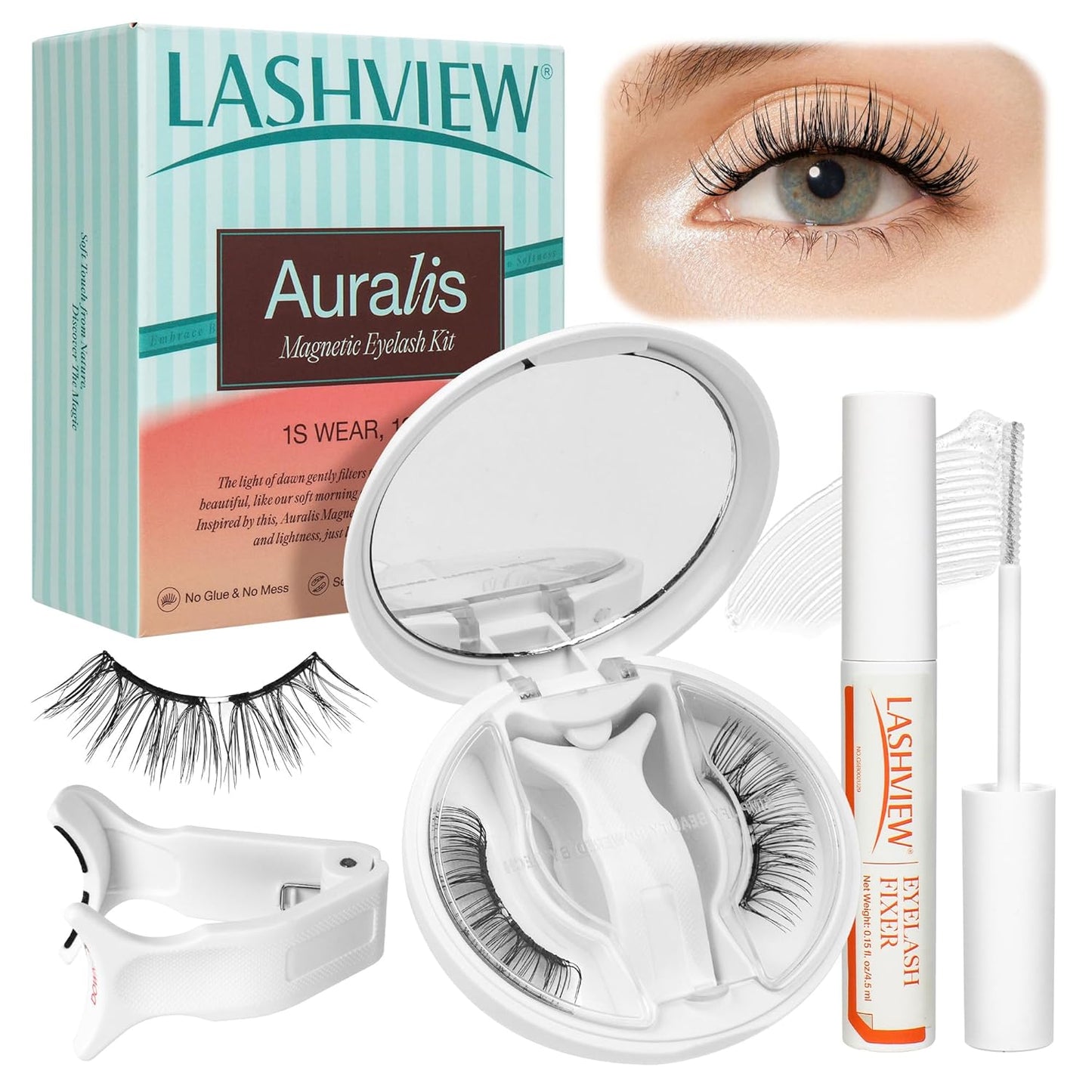 LASHVIEW Soft Magnetic Eyelashes Kit, Natural Look with 0.17mm Ultra-Thin Magnets, Comfortable No-Glue Lashes with Applicator & Eyelash Fixer, Easy to Wear & Remove-N14