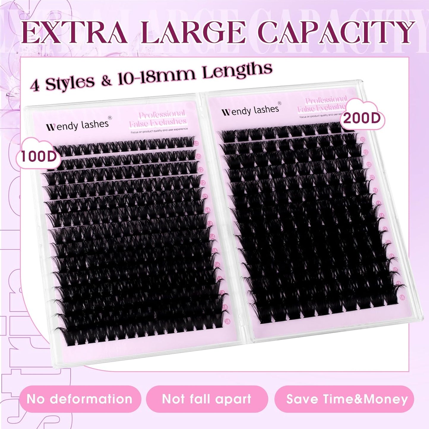WENDY DIY D Curl Lash Clusters Book 468 Pcs Natural Look Individual Cluster Lashes Book Wispy-lashes Soft,100D+200D,28,10-18 mixed