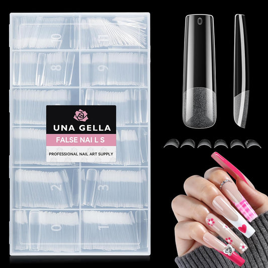 UNA GELLA Nail Tips Sqaure Extra Long Tapered Sqaure Nail Tips 504pcs XXL Clear Fake Nails Full Cover Square Gel Tips for Acrylic Nails Tips for Press on Nail Extensions Home DIY Salon 12 Sizes