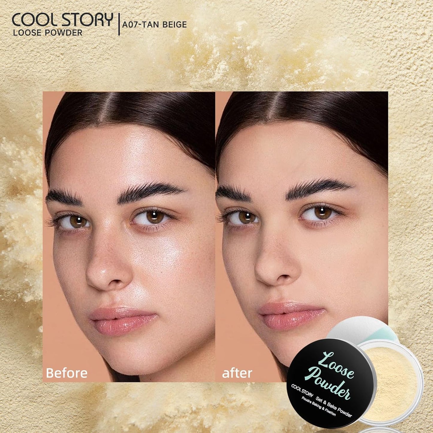 Loose Setting Powder, Bake Makeup Powder Full Coverage Matte Finish (Tan Beige, 6g/O.21oz)