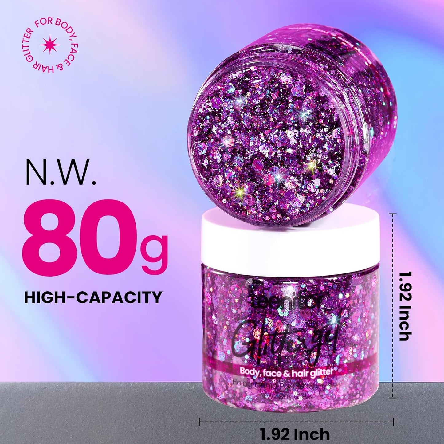 Teenitor Body Glitter, Face Glitter, Hair Glitter Gel, 80g/2.8oz Makeup Rave Purple Glitter Gel for Face and Body