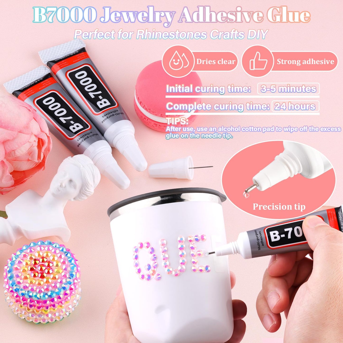 30000Pcs Resin Rhinestones for Bedazzling with 3Pcs B7000 Jewelry Glue, Light Pink AB Flatback Gems Rhinestones for Crafting, Clothing Tumblers Mugs Shoes Fabric Decor Nail Art