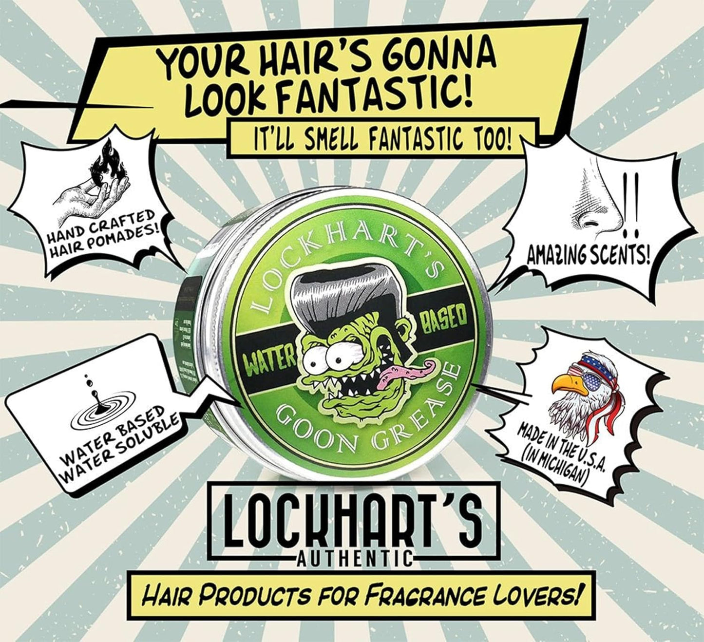 Lockhart's Water Based Goon Grease Firm Hold Hair Pomade 3.4oz.