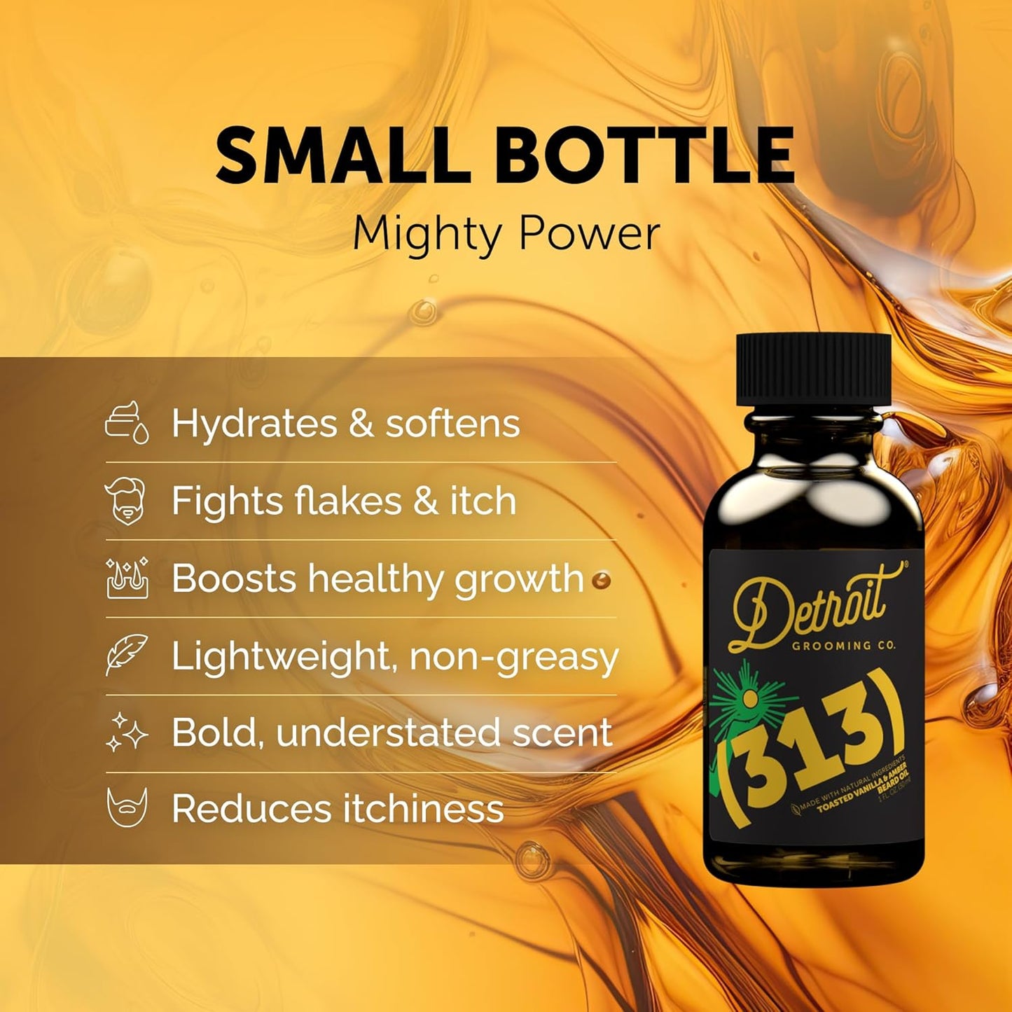Detroit Grooming Beard Oil | Hydrating & Nourishing Formula with Sweet Almond & Vitamin E | Toasted Vanilla & Amber • 313 Scent (1 oz)