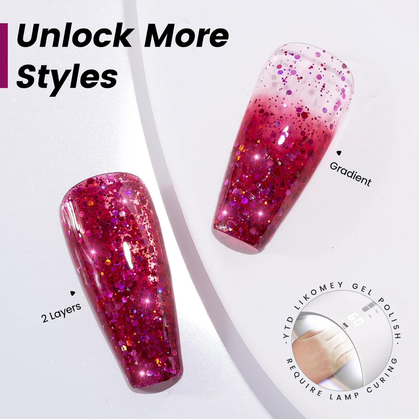 YTD Likomey Glitter Gel Nail Polish,15ml Sparkling Dragon Fruit Pink Fuchsia Chunky Glitter Fall Winter Salon Home DIY Soak Off Manicure UV Color Varnish,SF357