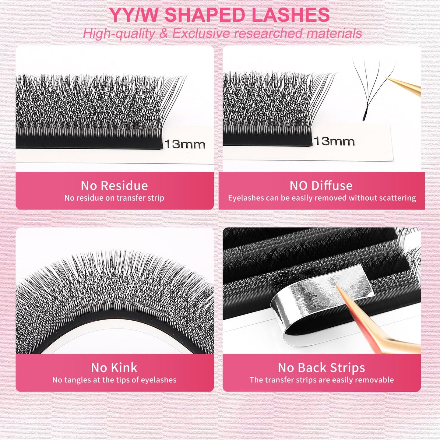 Lash Extensions 4D Eyelash Extensions W Lashes 0.07mm Thickness D Curl Lashes Mix 8-15mm Soft Lash Trays Volume Lash Extension Natural Matte black False Eyelashes Professional Use(W-4D-0.07-D,8-15mm)