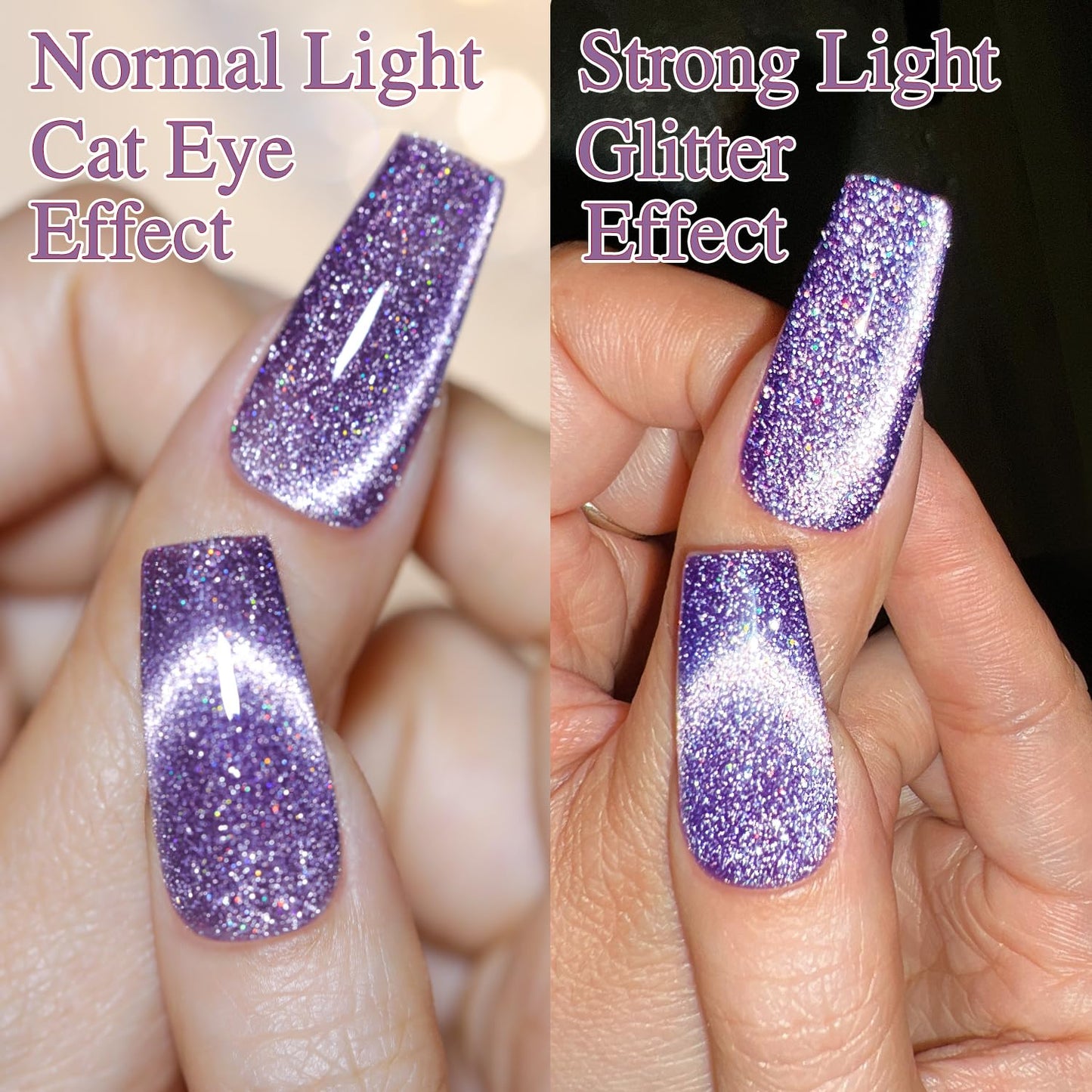 Double Rhythm Cat Eye Gel Polish with Magnet 15ML Jelly Glass Holographic Glitter Shimmer Translucent Sheer Color Magnetic Gel Polish Salon DIY at Home (Dark Purple-MC1066)