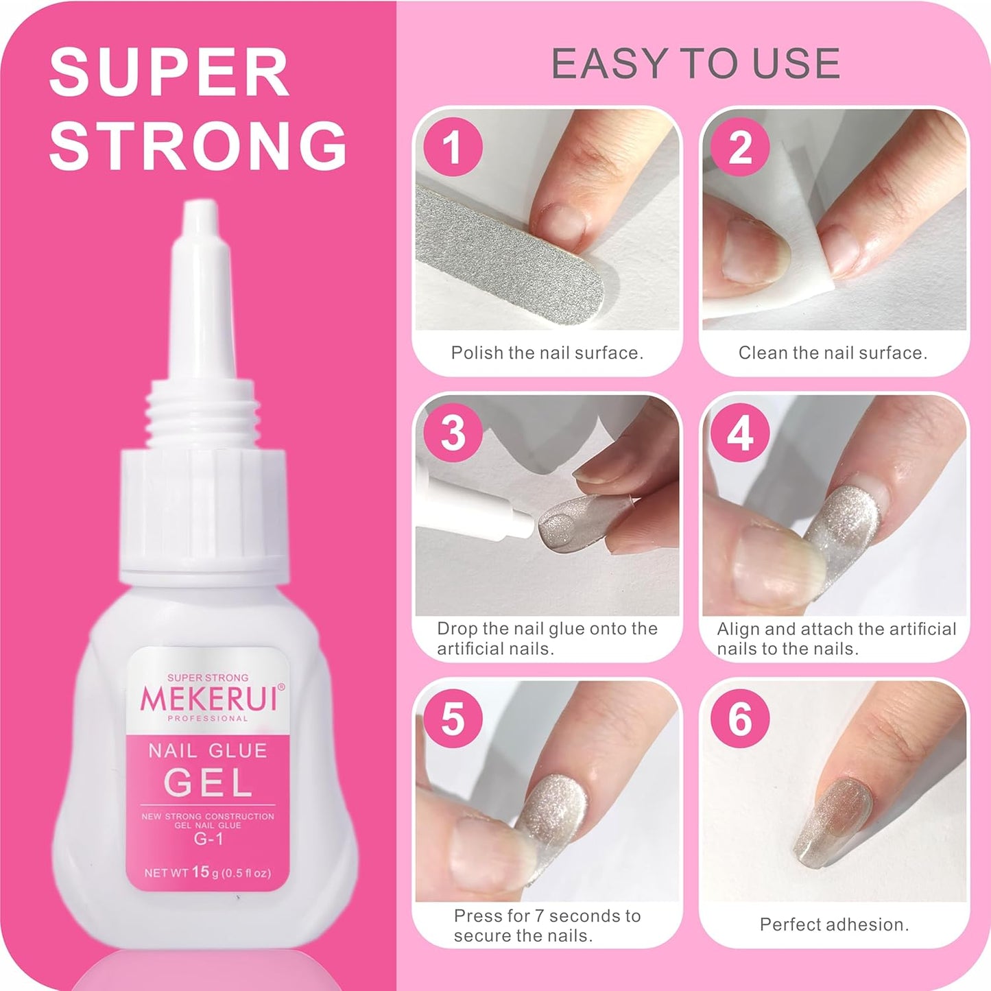 Super Strong Nail Glue Gel for Press on Nails,Drip and Clog Proof,7S Quickly Dry Without UV Light,Long-Lasting 30+Days,Waterproof Beauty Secret Professional Salon Quality