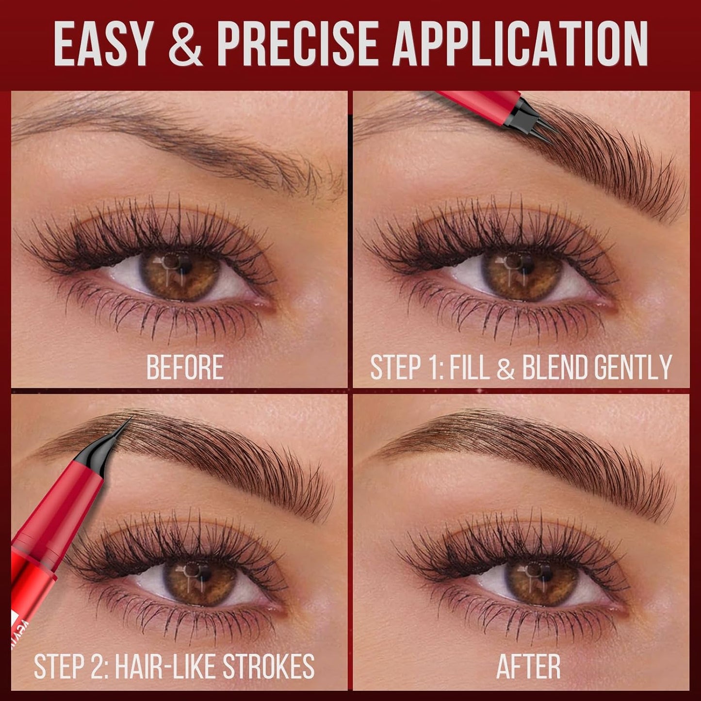 Vevivia Eyebrow Pencils for Women - Eyebrow Pen with Dual-Brush-Tip & Curved Tip for Natural Fuller-Looking Brows, Precise Hair-Like Strokes for All Brow Types, Last All-Day Brow Makeup, Black Brown