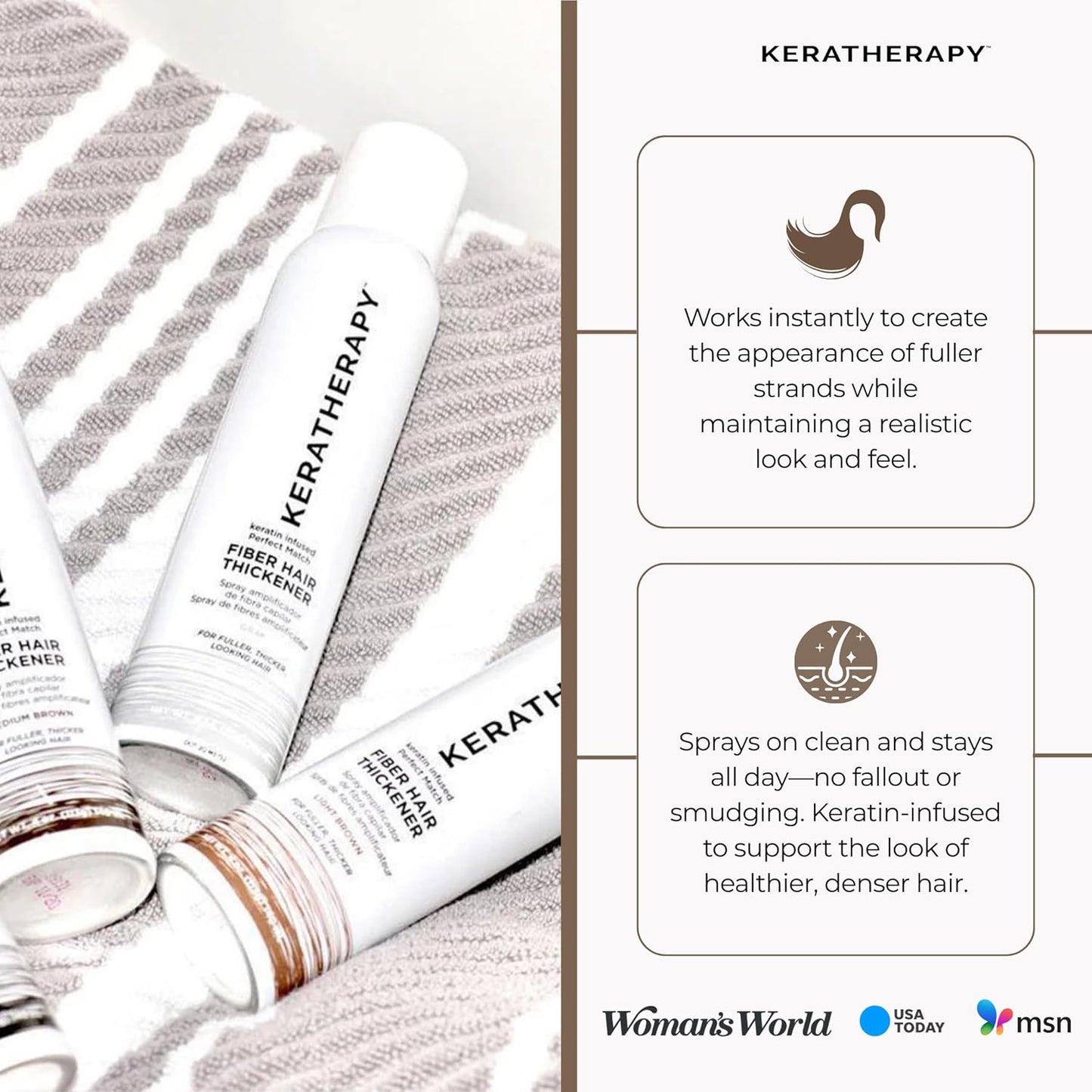 Keratherapy Keratin Infused Perfect Match Fiber Hair Thickener Spray, Medium Brown, 4 fl. oz., 140 ml - Volumizing, Thickening, & Concealing Hairspray for Scalp Coverage, Roots & Thinning Areas