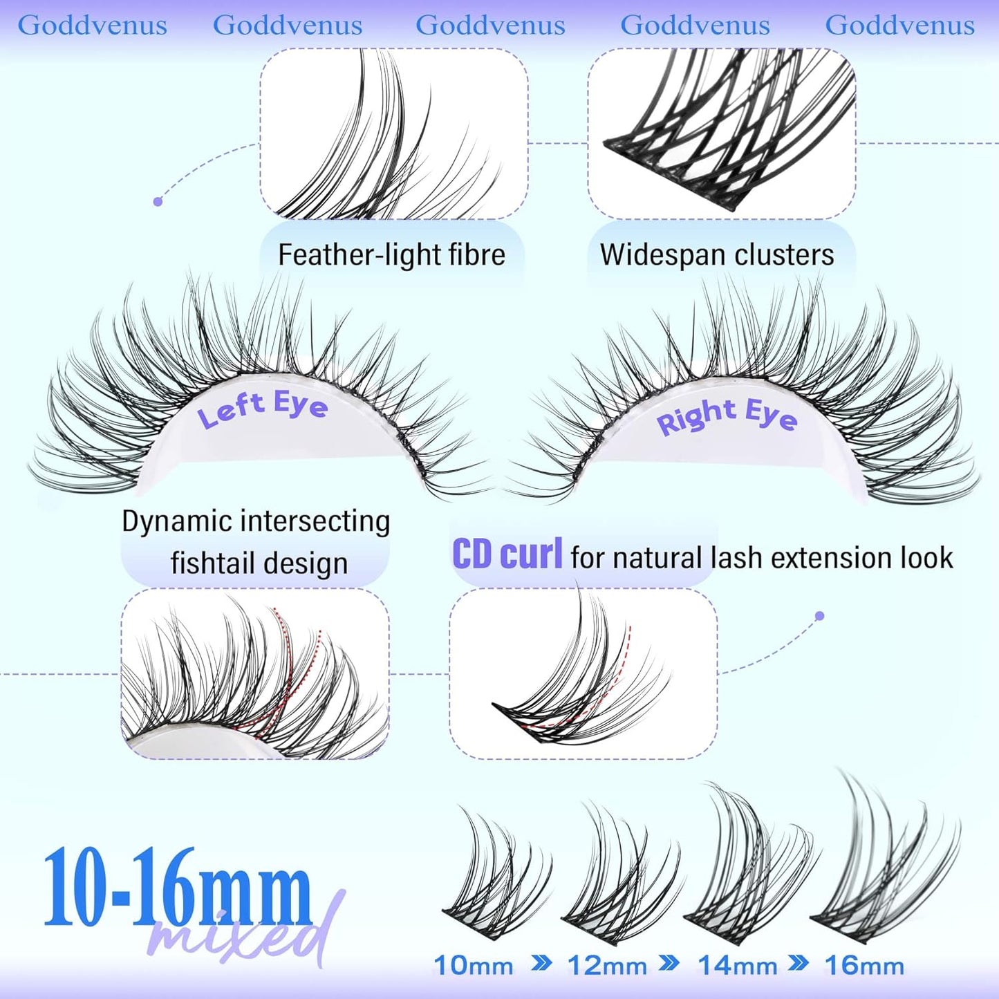 Wispy Lash Clusters 10-16mm Lashes Clusters Eyelash Extensions Natural Individual Lashes 144pcs D Curl Lash Extension DIY Soft Comfortable Eyelash Clusters with Cotton Band