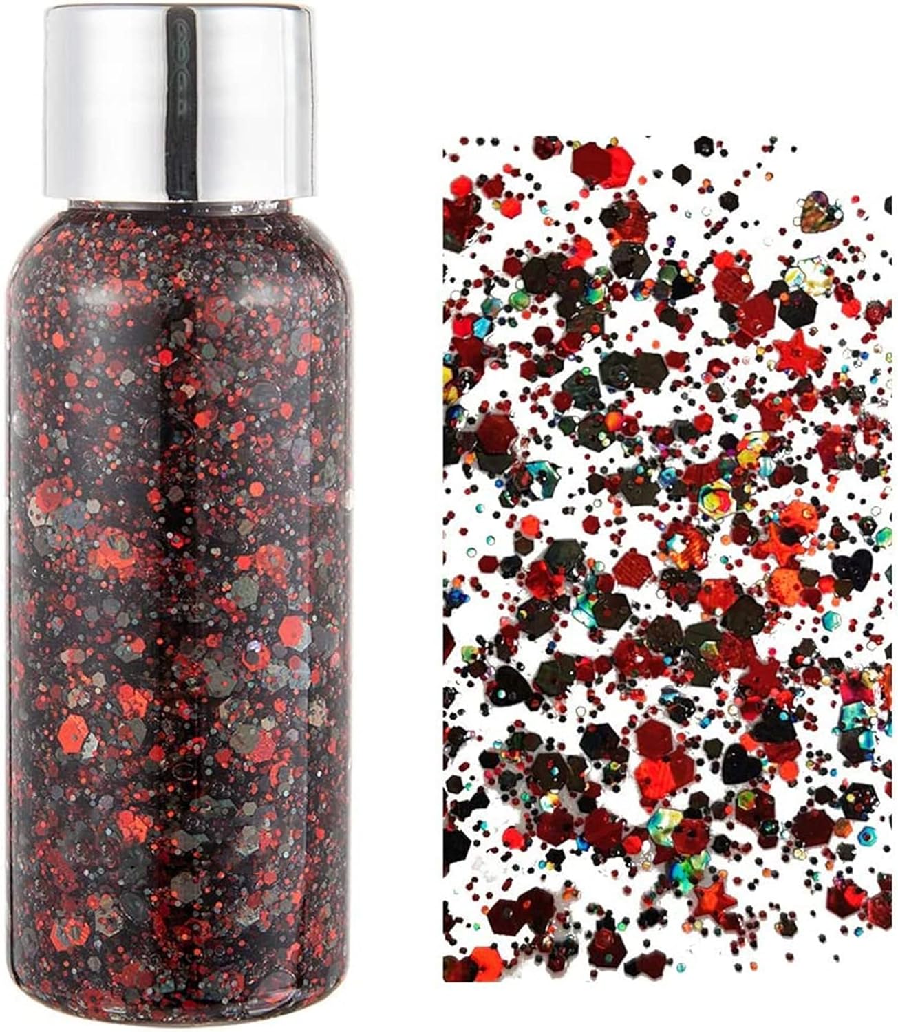 MAEPEOR Chunky Face Body Glitter Gel 19 Colors Mermaid Sequins Holographic Body Glitter Gel Long-Lasting Festival Makeup Glitter Paint for Face Body Hair Nails (30g, 08 Red)