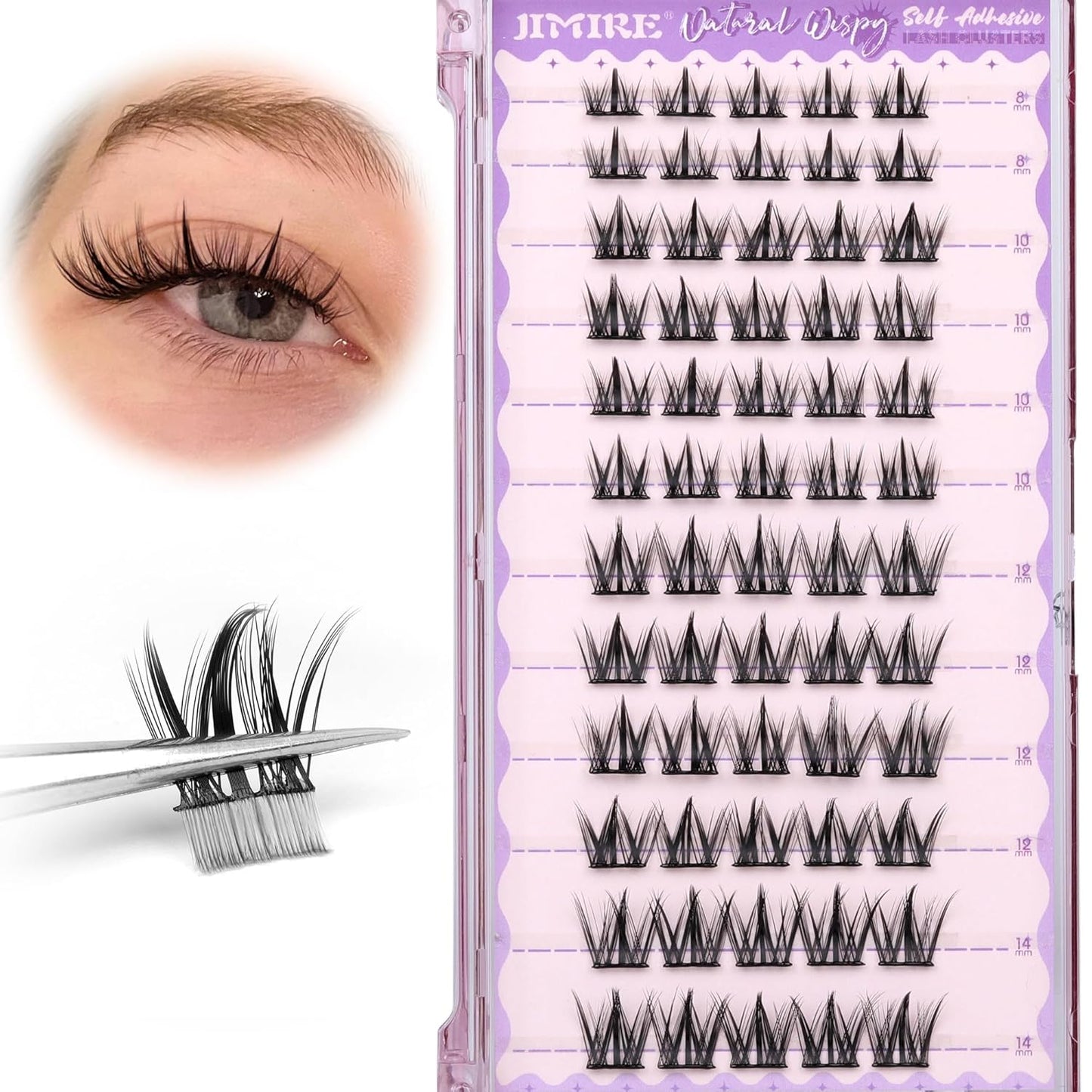 Self Adhesive Eyelashes Manga Lash Clusters Natural Look 8-14MM Wispy Pre Glued Eyelashes Clusters No Glue Needed Press on Lashes Reusable Invisible Band Cluster Eyelash Extensions by JIMIRE