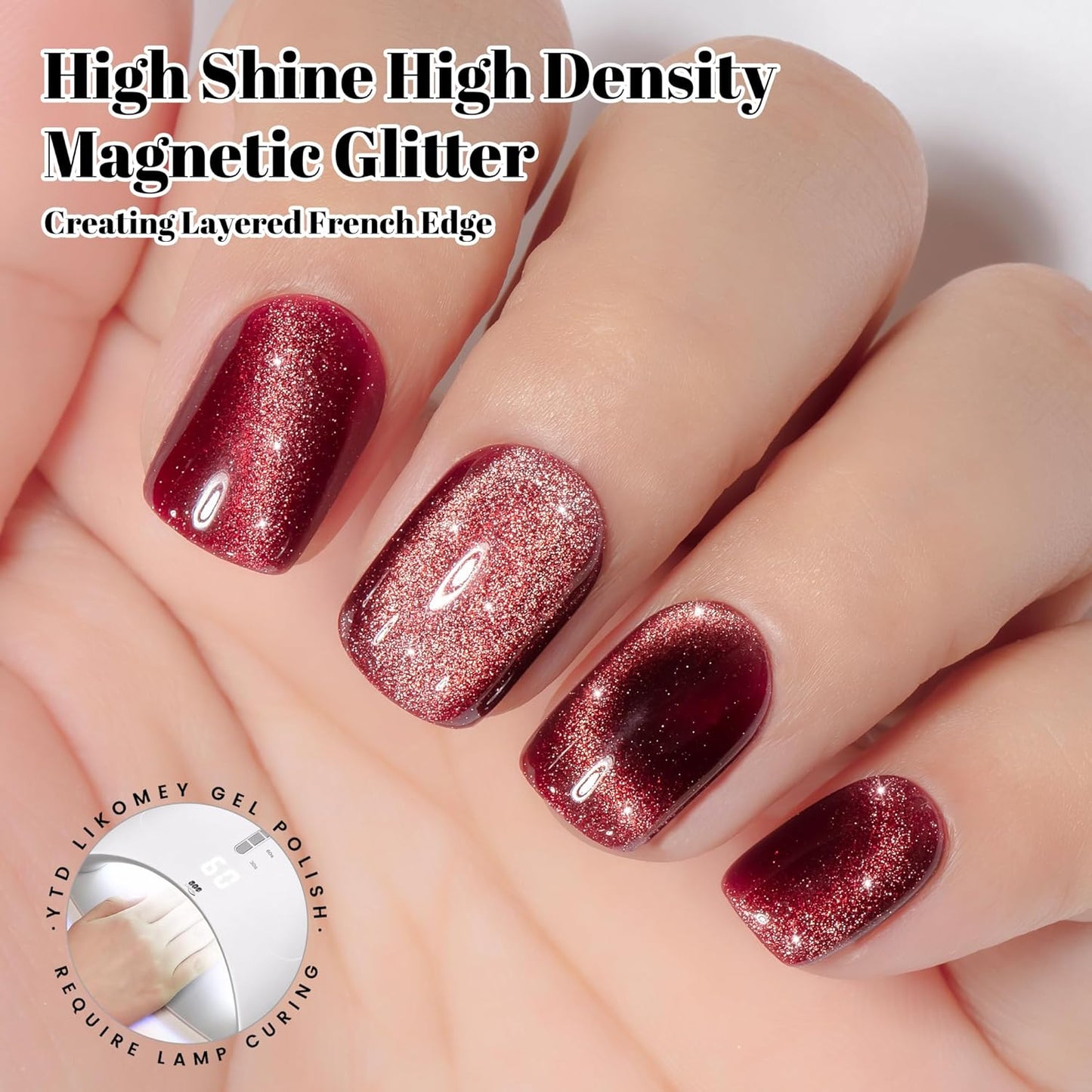 YTD Likomey Cat Eye Gel Nail Polish,Berry Red 15ml Translucent Neutral Jelly Glitter Sheer UV Magnet Blood Red Fall Winter UV Color Varnish with Magnetic Stick,MY302