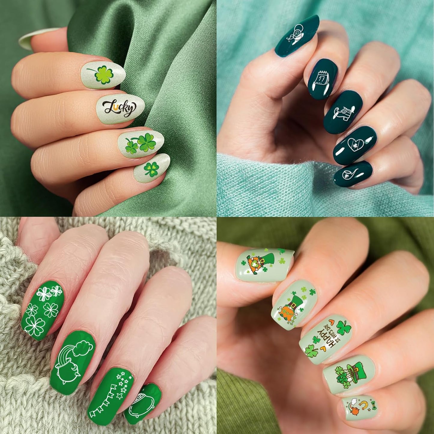 Whaline 10Pcs St. Patrick's Day Nail Art Stamping Plates Kit Shamrock Gnome Image Stamp Templates Irish Nail Art Plates for Holiday DIY Print Manicure Salon Design Gift