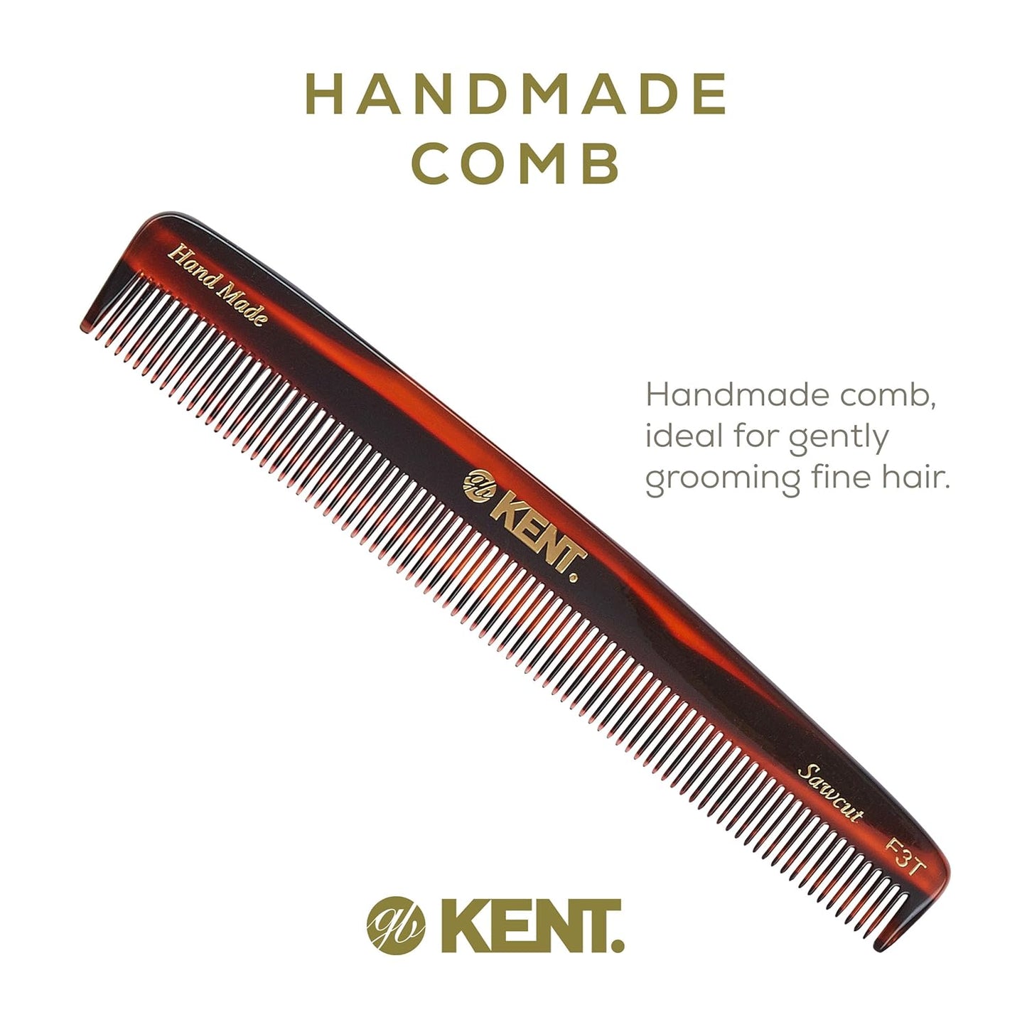 Kent F3T Black Graphite Fine Tooth Comb - Hair Parting and Straightening Comb for Men's & Women's Dandruff Remover, Saw Cut and Hand Polished Made in England
