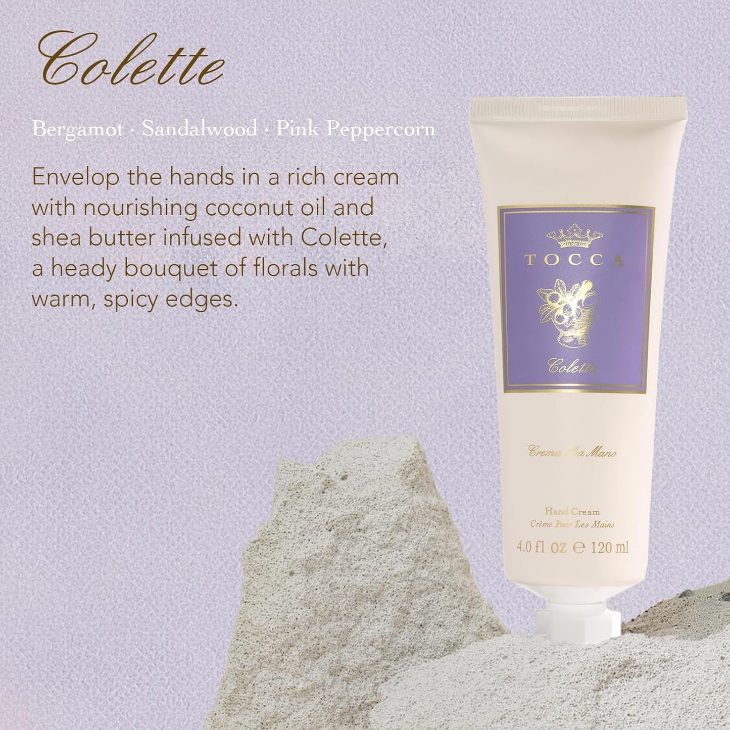 Tocca Crema de Mano Luxe, Colette Hand Cream, 4 oz - Bergamot, Sandalwood, Pink Peppercorn - Moisturizing, Quick Absorbing