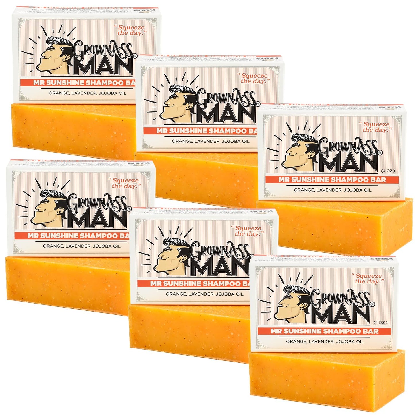 Solid Shampoo Bar Rich Lather 3 in 1: Hair, Beard & Body Wash - Plastic Free & Eco-Friendly, Natural & Organic Clean for All Hair Types, 4oz Bar (Mister Sunshine, 6-Pack)