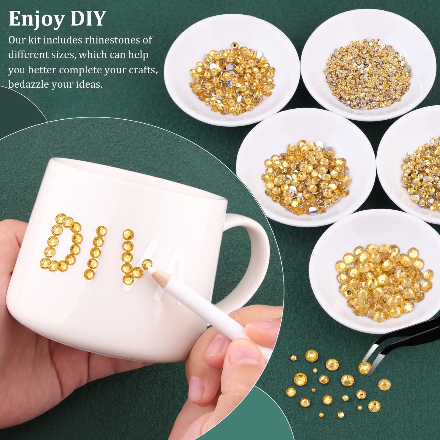 Resin Rhinestones for Crafting with B7000 Jewelry Glue, 2 Boxes Golden Yellow Flatback Crystals with 3Pcs 10ml Glue for Bedazzling Crafts DIY Nail Art Makeup, Gems for Clothing Shoes