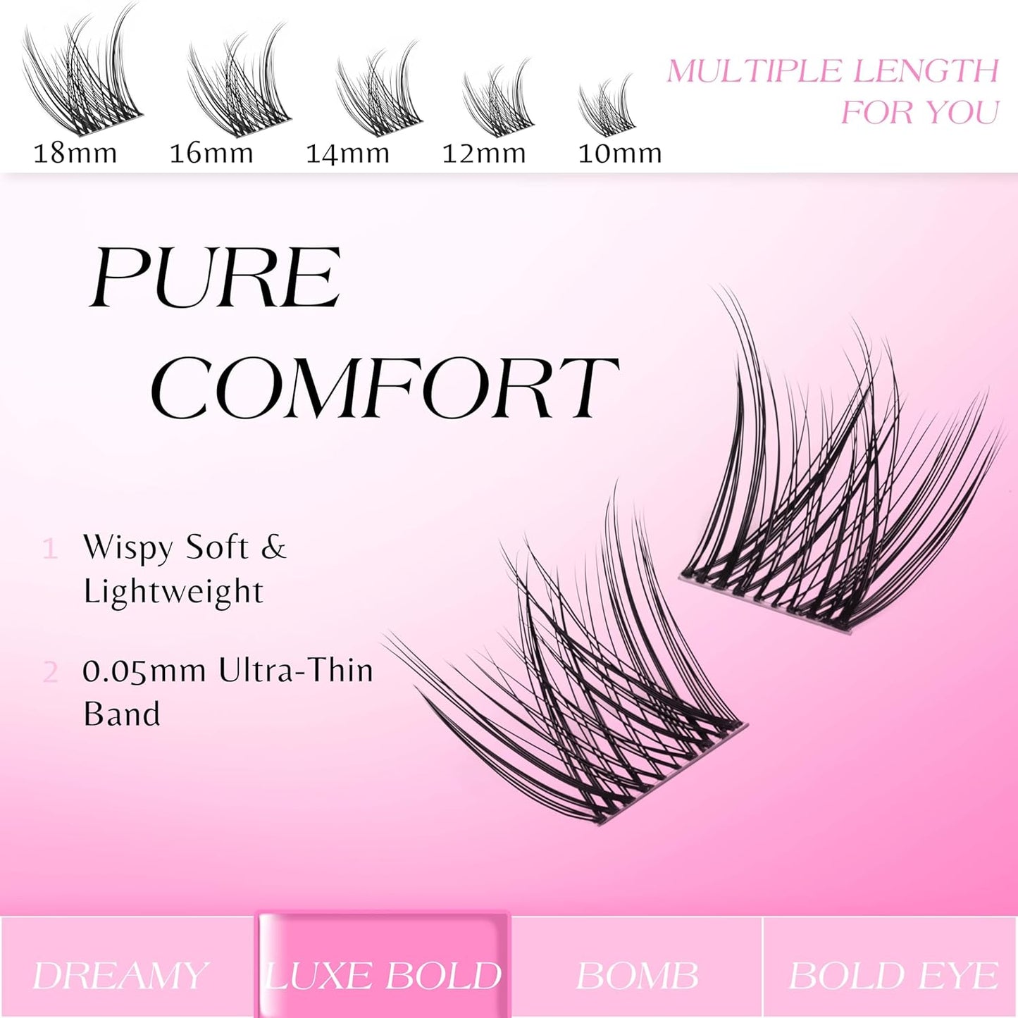 VEYESBEAUTY Lash Clusters Individual Eyelash Extensions Thin & Invisible Band DIY False Eyelashes for Self-application Newbie's Five-Second Series Wispy Lash Tray, LuxeBold 12mm Single Length